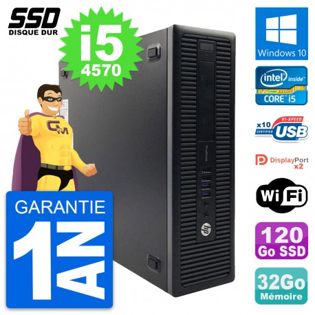 PC HP ProDesk 600 G1 SFF Intel Core i5-4570 RAM 32Go SSD 120Go Windows 10 Wifi