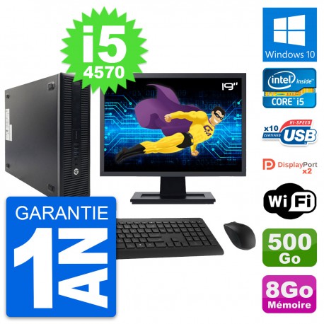 PC HP 600 G1 SFF Ecran 19" Intel i5-4570 RAM 8Go Disque 500Go Windows 10 Wifi
