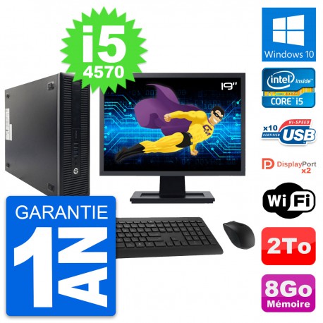 PC HP 600 G1 SFF Ecran 19" Intel Core i5-4570 RAM 8Go Disque 2To Windows 10 Wifi
