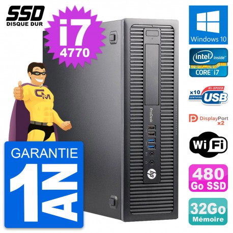 PC HP ProDesk 600 G1 SFF Intel Core i7-4770 RAM 32Go SSD 480Go Windows 10 Wifi