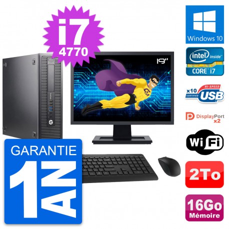 PC HP 600 G1 SFF Ecran 19" Intel i7-4770 RAM 16Go Disque 2To Windows 10 Wifi