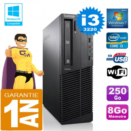 PC Lenovo M92p SFF Core I3-3220 Ram 8Go Disque 250 Go Graveur DVD Wifi W7