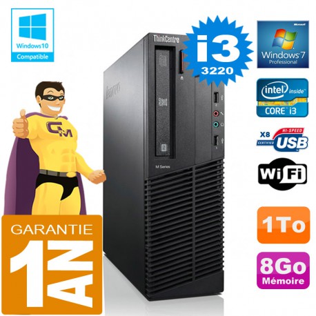 PC Lenovo M92p SFF Core I3-3220 Ram 8Go Disque 1 To Graveur DVD Wifi W7