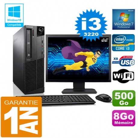 PC Lenovo M92p SFF Core I3-3220 Ram 8Go Disque 500 Go Wifi W7 Ecran 22"