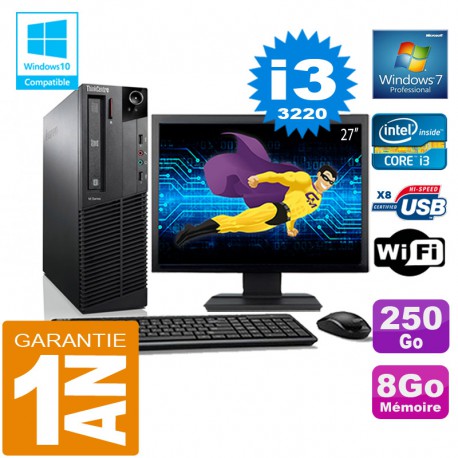 PC Lenovo M92p SFF Core I3-3220 Ram 8Go Disque 250 Go Wifi W7 Ecran 27"