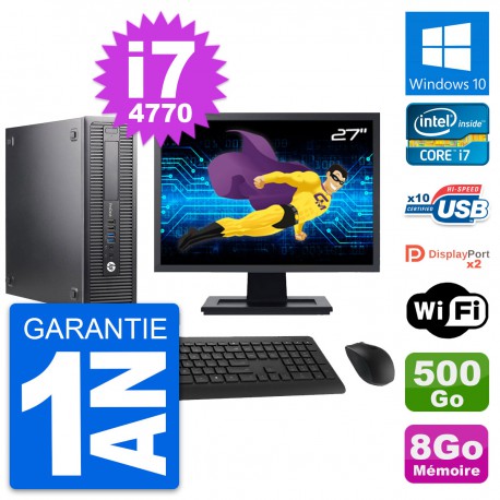 PC HP 600 G1 SFF Ecran 27" Intel i7-4770 RAM 8Go Disque 500Go Windows 10 Wifi