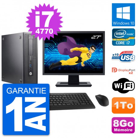 PC HP 600 G1 SFF Ecran 27" Intel Core i7-4770 RAM 8Go Disque 1To Windows 10 Wifi