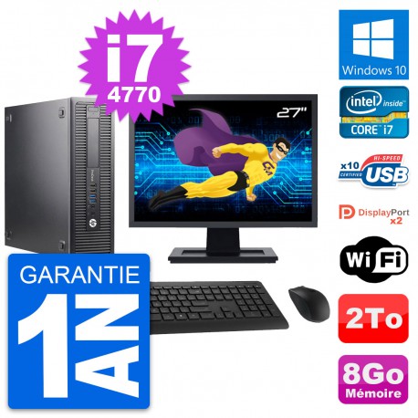 PC HP 600 G1 SFF Ecran 27" Intel Core i7-4770 RAM 8Go Disque 2To Windows 10 Wifi