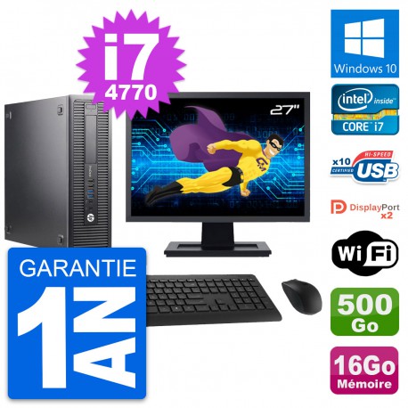 PC HP 600 G1 SFF Ecran 27" Intel i7-4770 RAM 16Go Disque 500Go Windows 10 Wifi