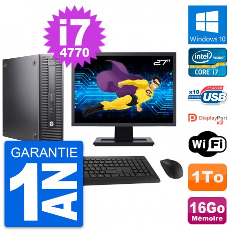 PC HP 600 G1 SFF Ecran 27" Intel i7-4770 RAM 16Go Disque Dur 1To Windows 10 Wifi