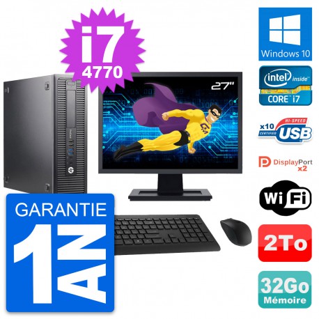 PC HP 600 G1 SFF Ecran 27" Intel i7-4770 RAM 32Go Disque Dur 2To Windows 10 Wifi