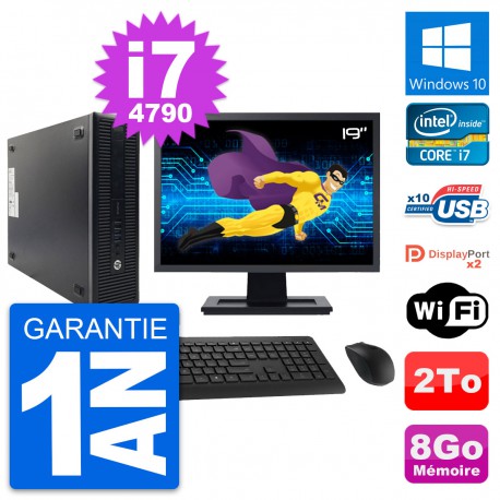 PC HP 600 G1 SFF Ecran 19" Intel Core i7-4790 RAM 8Go Disque 2To Windows 10 Wifi