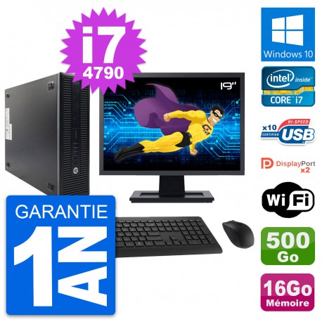 PC HP 600 G1 SFF Ecran 19" Intel i7-4790 RAM 16Go Disque 500Go Windows 10 Wifi