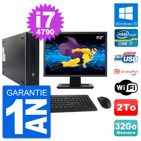 PC HP 600 G1 SFF Ecran 19" Intel i7-4790 RAM 32Go Disque Dur 2To Windows 10 Wifi