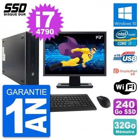 PC HP 600 G1 SFF Ecran 19" Intel Core i7-4790 RAM 32Go SSD 240Go Windows 10 Wifi