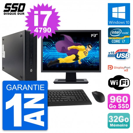 PC HP 600 G1 SFF Ecran 19" Intel Core i7-4790 RAM 32Go SSD 960Go Windows 10 Wifi