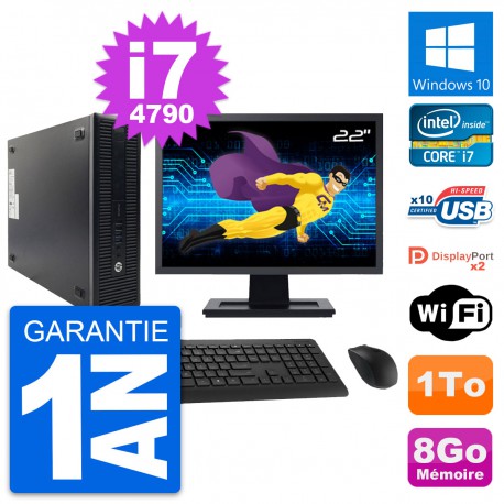 PC HP 600 G1 SFF Ecran 22" Intel Core i7-4790 RAM 8Go Disque 1To Windows 10 Wifi