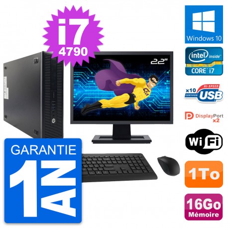 PC HP 600 G1 SFF Ecran 22" Intel i7-4790 RAM 16Go Disque Dur 1To Windows 10 Wifi