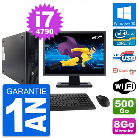 PC HP 600 G1 SFF Ecran 27" Intel i7-4790 RAM 8Go Disque 500Go Windows 10 Wifi