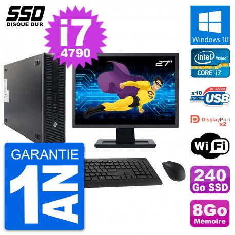 PC HP ProDesk 600 G1 SFF Ecran 27" i7-4790 RAM 8Go SSD 240Go Windows 10 Wifi