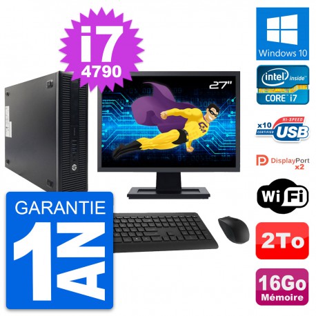 PC HP 600 G1 SFF Ecran 27" Intel i7-4790 RAM 16Go Disque Dur 2To Windows 10 Wifi
