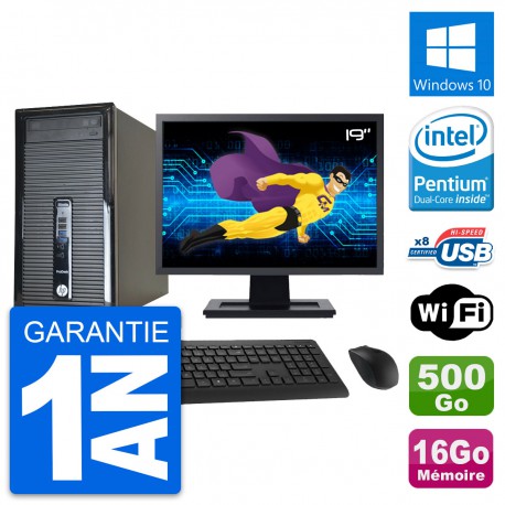 PC Tour HP 400 G1 Ecran 19" Intel G3220 RAM 16Go Disque 500Go Windows 10 Wifi