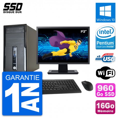 PC Tour HP 400 G1 Ecran 19" Intel G3220 RAM 16Go SSD 960Go Windows 10 Wifi