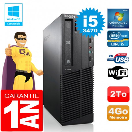 PC Lenovo M92p SFF Core I5-3470 Ram 4Go Disque 2 To Graveur DVD Wifi W7