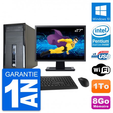 PC Tour HP 400 G1 Ecran 27" Intel G3220 RAM 8Go Disque Dur 1To Windows 10 Wifi