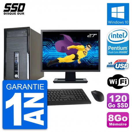 PC Tour HP ProDesk 400 G1 Ecran 27" G3220 RAM 8Go SSD 120Go Windows 10 Wifi