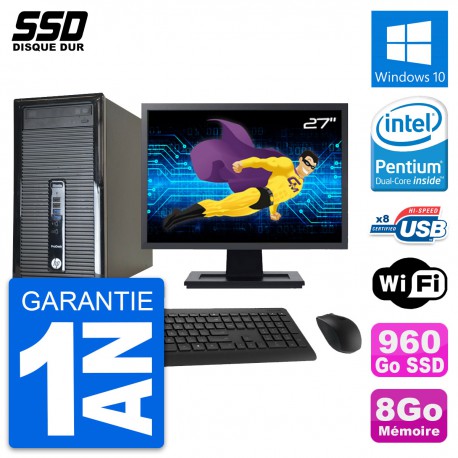 PC Tour HP ProDesk 400 G1 Ecran 27" G3220 RAM 8Go SSD 960Go Windows 10 Wifi