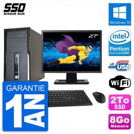 PC Tour HP ProDesk 400 G1 Ecran 27" Intel G3220 RAM 8Go SSD 2To Windows 10 Wifi