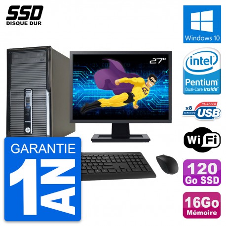 PC Tour HP 400 G1 Ecran 27" Intel G3220 RAM 16Go SSD 120Go Windows 10 Wifi
