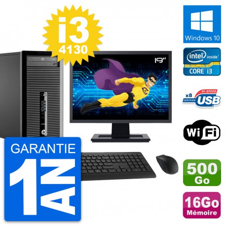 PC Tour HP 400 G1 Ecran 19" Intel i3-4130 RAM 16Go Disque 500Go Windows 10 Wifi