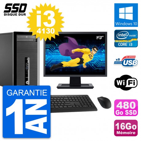 PC Tour HP 400 G1 Ecran 19" Intel i3-4130 RAM 16Go SSD 480Go Windows 10 Wifi