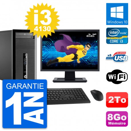 PC Tour HP 400 G1 Ecran 22" Intel i3-4130 RAM 8Go Disque Dur 2To Windows 10 Wifi
