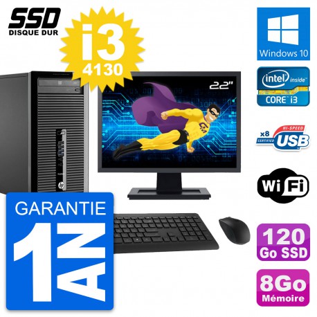 PC Tour HP ProDesk 400 G1 Ecran 22" i3-4130 RAM 8Go SSD 120Go Windows 10 Wifi