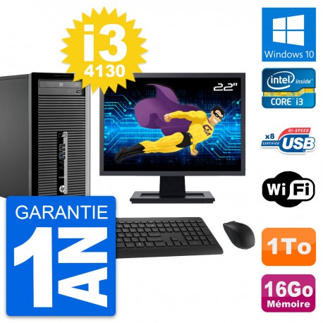 PC Tour HP 400 G1 Ecran 22" Intel i3-4130 RAM 16Go Disque 1To Windows 10 Wifi