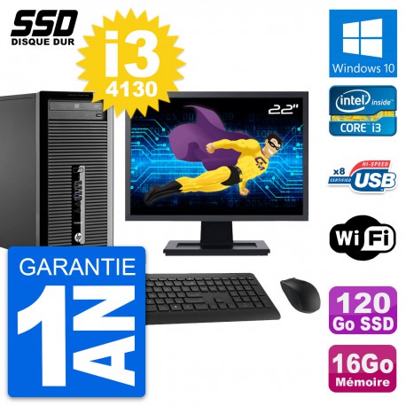 PC Tour HP 400 G1 Ecran 22" Intel i3-4130 RAM 16Go SSD 120Go Windows 10 Wifi