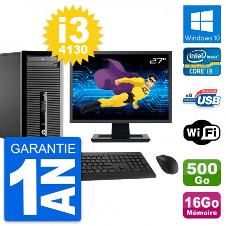 PC Tour HP 400 G1 Ecran 27" Intel i3-4130 RAM 16Go Disque 500Go Windows 10 Wifi