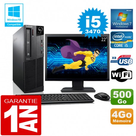 PC Lenovo M92p SFF Core I5-3470 Ram 4Go Disque 500 Go Wifi W7 Ecran 22"