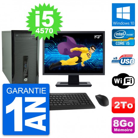PC Tour HP 400 G1 Ecran 19" Intel i5-4570 RAM 8Go Disque Dur 2To Windows 10 Wifi