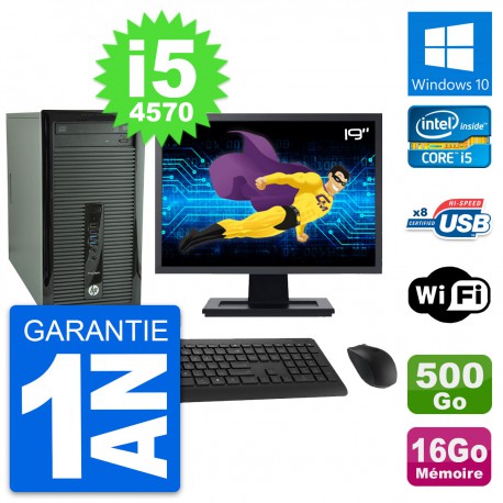 PC Tour HP 400 G1 Ecran 19" Intel i5-4570 RAM 16Go Disque 500Go Windows 10 Wifi