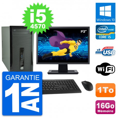 PC Tour HP 400 G1 Ecran 19" Intel i5-4570 RAM 16Go Disque 1To Windows 10 Wifi