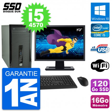 PC Tour HP 400 G1 Ecran 19" Intel i5-4570 RAM 16Go SSD 120Go Windows 10 Wifi