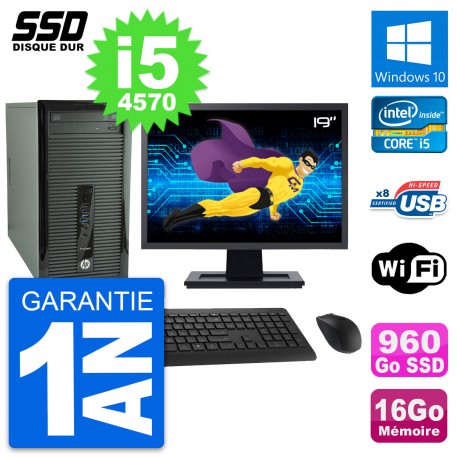 PC Tour HP 400 G1 Ecran 19" Intel i5-4570 RAM 16Go SSD 960Go Windows 10 Wifi