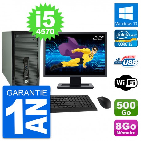 PC Tour HP 400 G1 Ecran 22" Intel i5-4570 RAM 8Go Disque 500Go Windows 10 Wifi