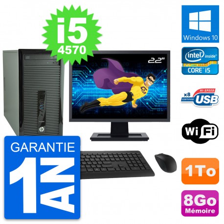PC Tour HP 400 G1 Ecran 22" Intel i5-4570 RAM 8Go Disque Dur 1To Windows 10 Wifi