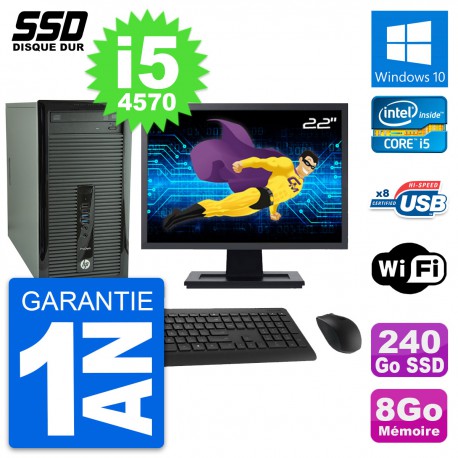 PC Tour HP ProDesk 400 G1 Ecran 22" i5-4570 RAM 8Go SSD 240Go Windows 10 Wifi