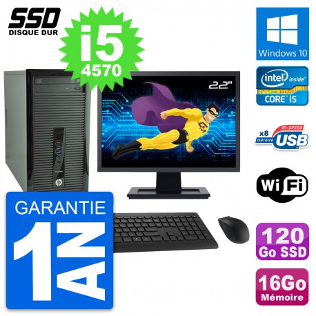 PC Tour HP 400 G1 Ecran 22" Intel i5-4570 RAM 16Go SSD 120Go Windows 10 Wifi
